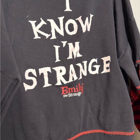 Emily the Strange I know I’m strange red and black hooded striped sweater - Picture 8 of 8